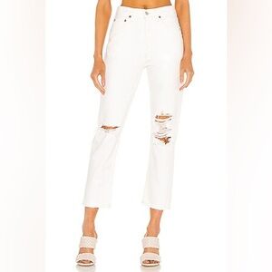AGOLDE Riley High Rise Straight Crop in Veil Off-White Cream Cotton Denim 24